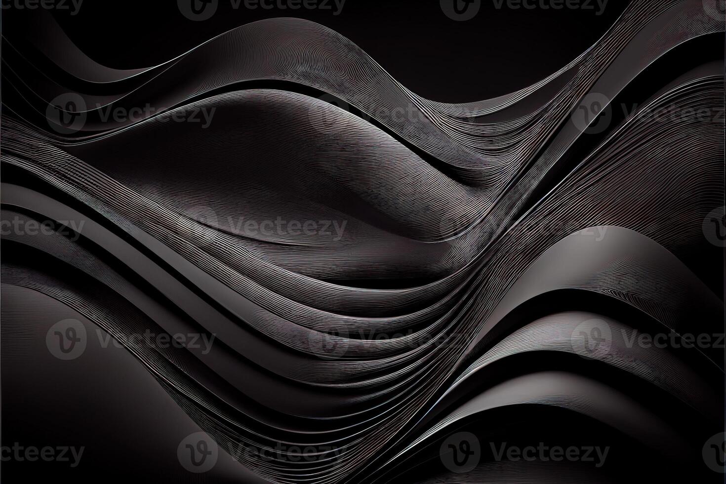 generativ ai illustration av svart vågig abstrakt lager som panorama bakgrund, få och metall foto