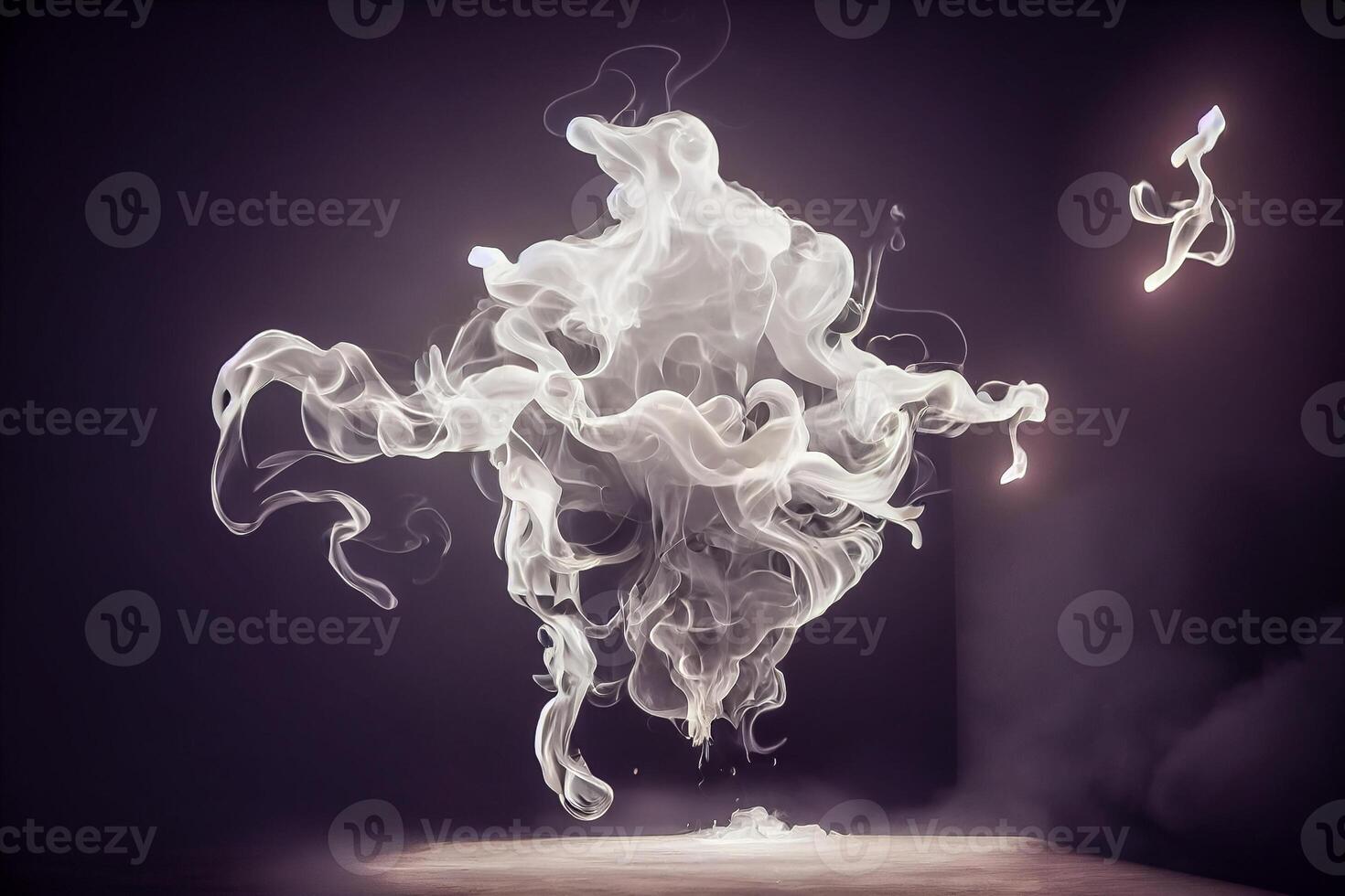 generativ ai illustration av vit kurva dimma, rök, moln, brand och mörk bakgrund med strålkastare. abstrakt illustration konst. mönster textur, använda sig av för annons, affisch och mall, business.digital konst foto