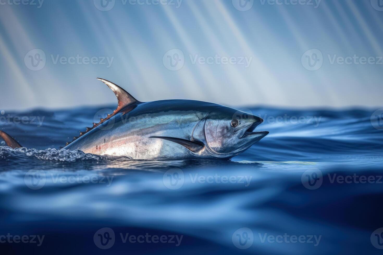 tonfisk fisk i klar blå hav vatten generativ ai foto