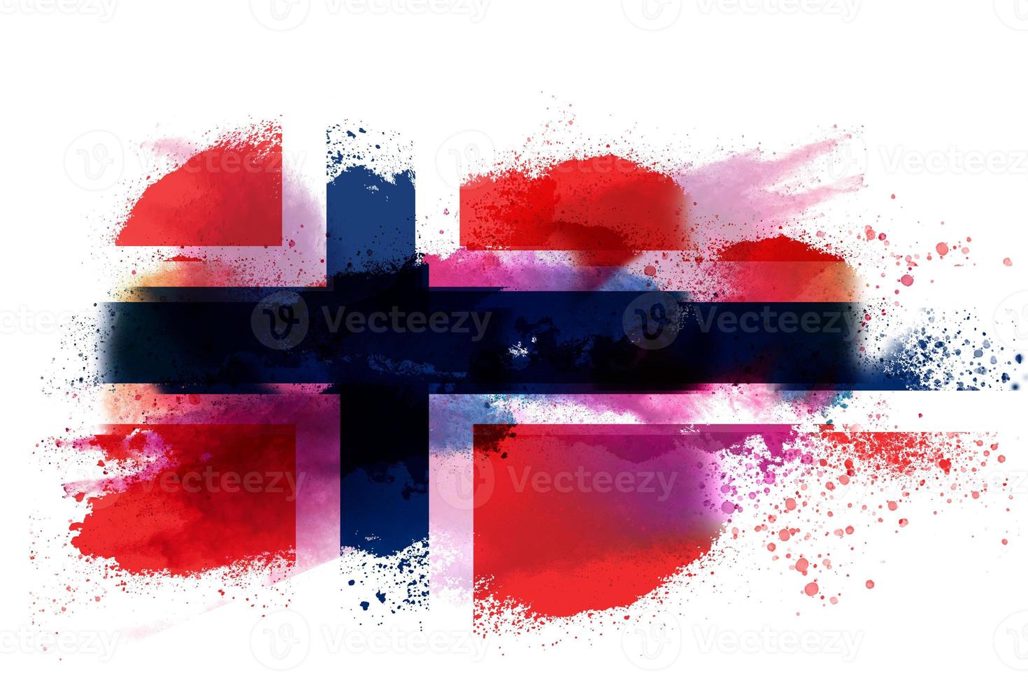 Norge vattenfärg målad flagga foto