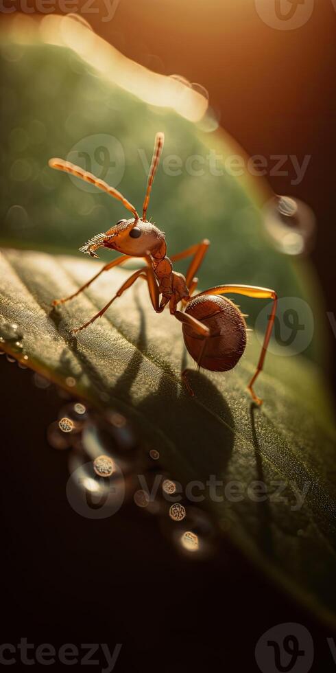 makro skott av myra i natur. myra är mycket små. selektiv fokus. generativ ai. foto