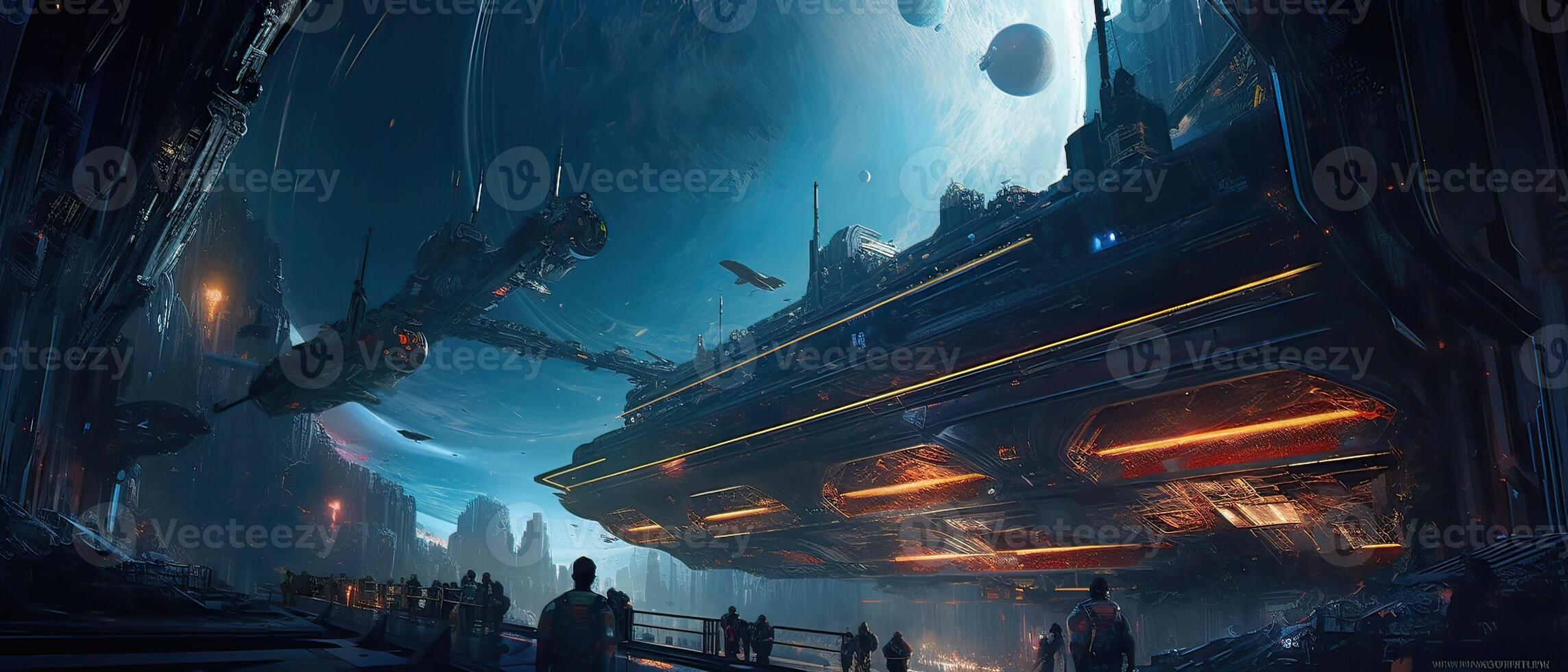 trogen scifi enorm slåss rymdskepp. trogen scifi enorm slåss rymdskepp begrepp för trogen interstellär djup Plats resa för sci-fi bakgrunder. generativ ai. foto