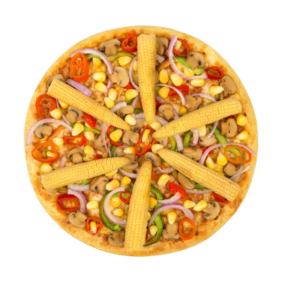 isolerad vegetarisk pizza på vit bakgrund foto