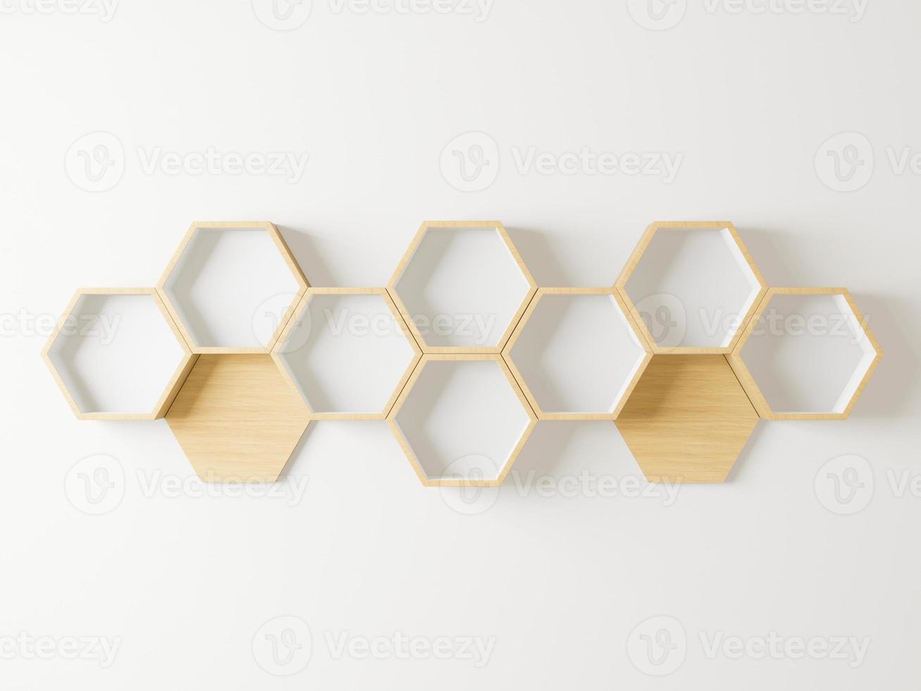 trä hexagon hylla med kopia utrymme för mockup, japansk stil foto