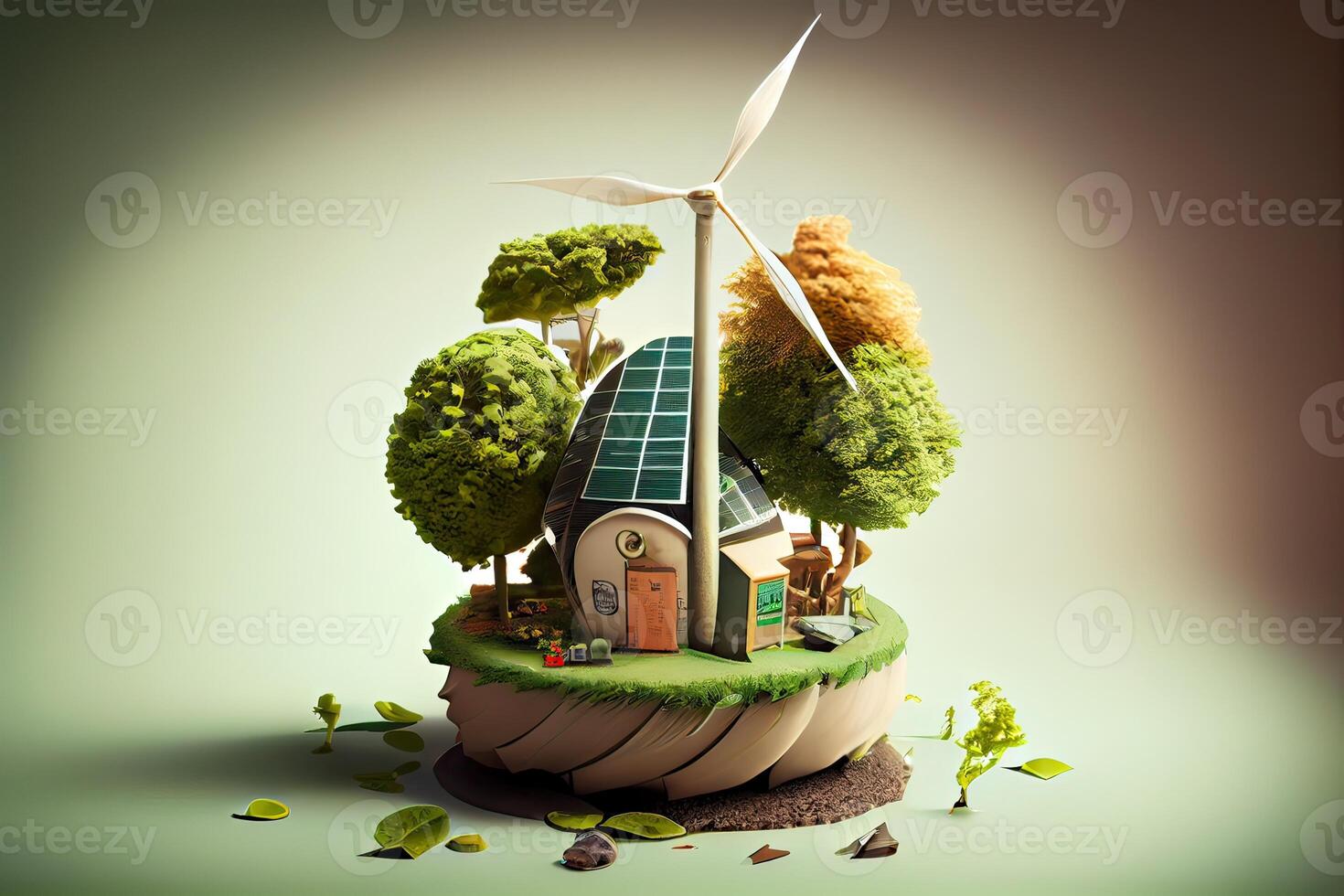 generativ ai illustration av grön företag den där bero på förnybar energi kan minska klimat förändra och global uppvärmning. utan några utsläpp av kol dioxid, en rena miljö foto