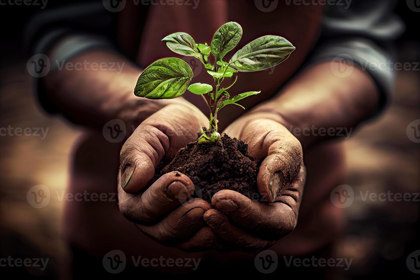 generativ ai illustration av trädgårdsmästare innehav en gro av en ung vegetabiliska innan plantering den i friska jord foto