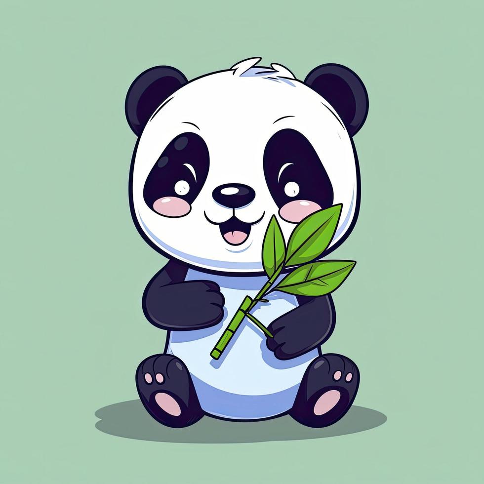 söt panda med bambu tecknad serie ikon illustration, generat ai foto