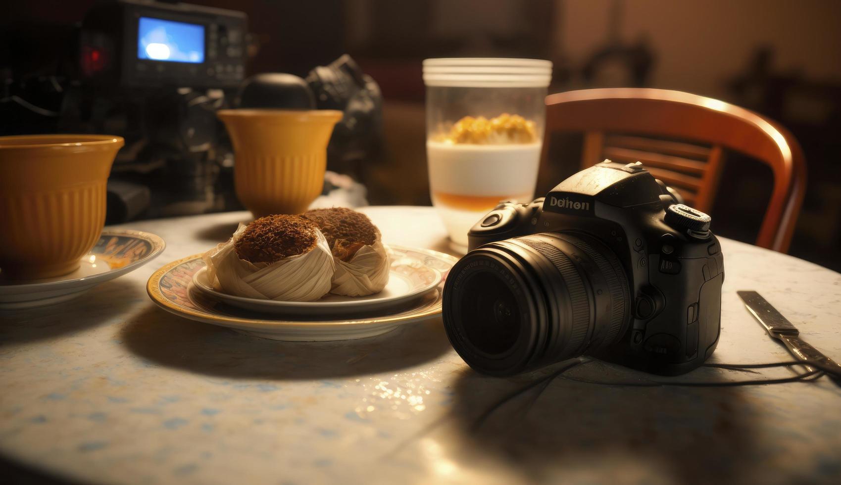 ramadan iftar mat, iftar måltider och sammankomster, ramadan iftar eid. muslim familj har middag på Hem. tabell med traditionell mat. eid al-fitr firande, generera ai foto