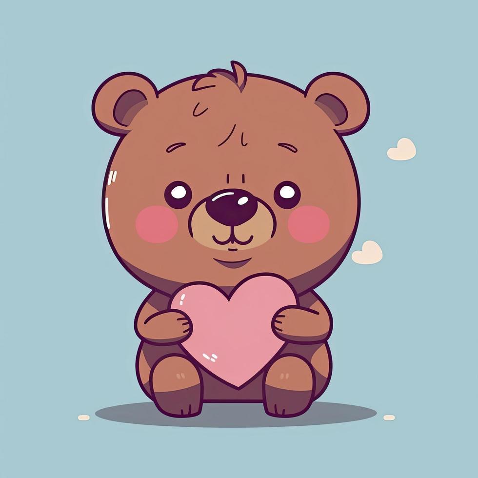 söt Björn innehav kärlek hjärta tecknad serie ikon illustration. djur- natur ikon begrepp isolerat, generat ai foto