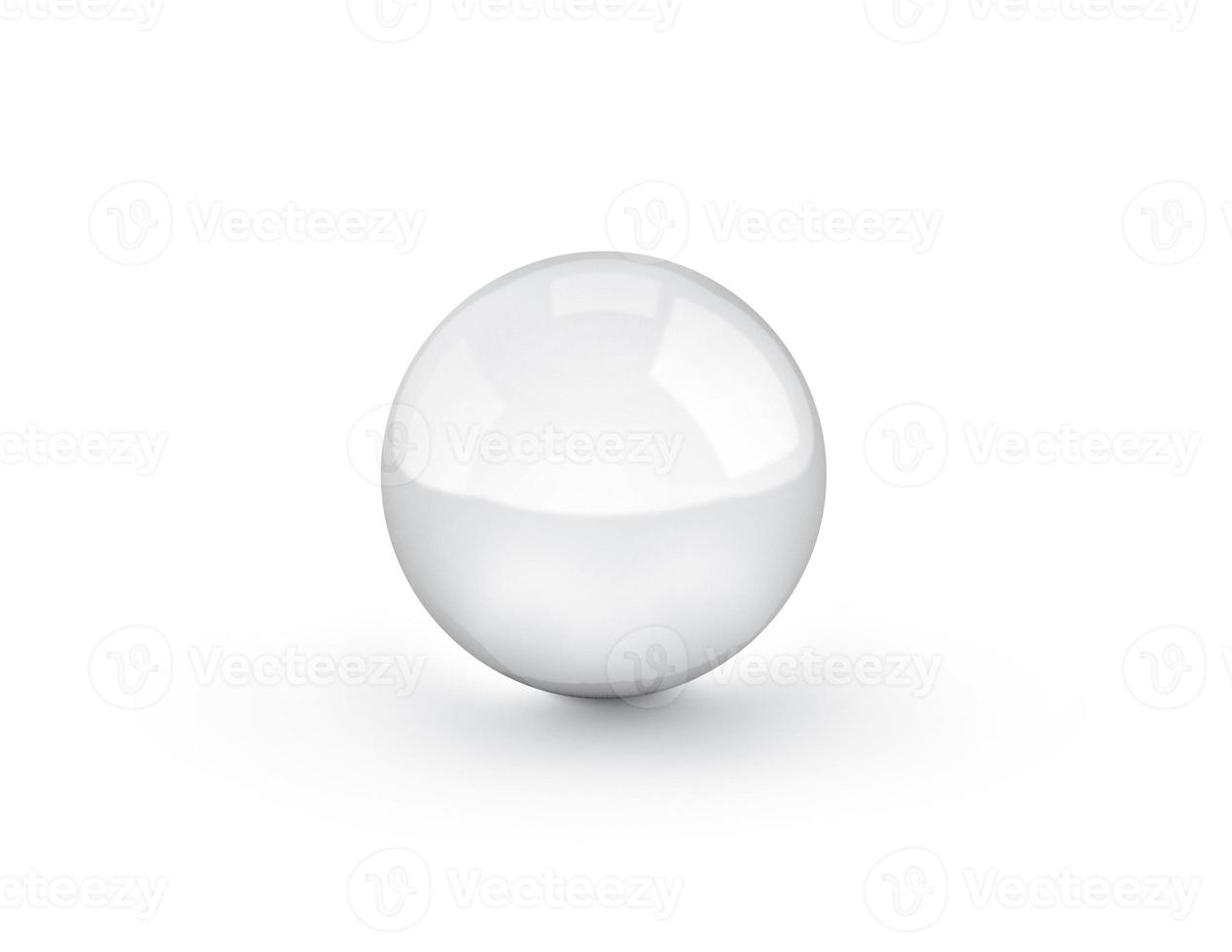 transparent kristall glas marmor boll på vit bakgrund. 3d framställa foto