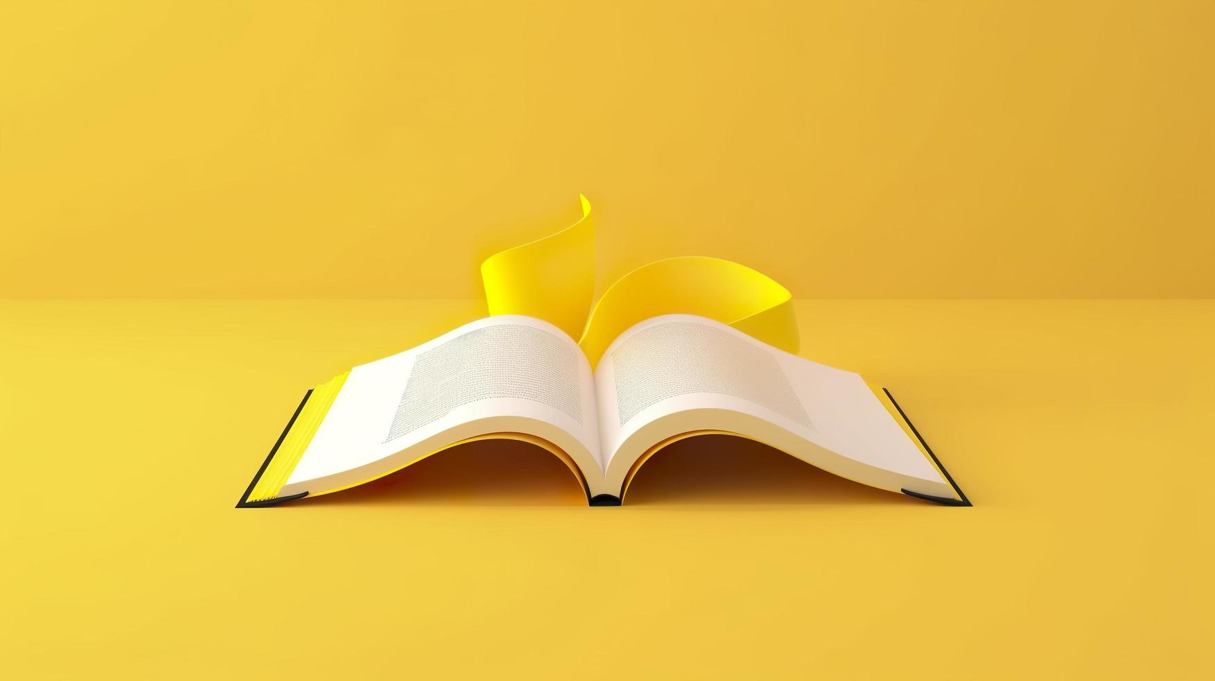 öppen bok ikon eller symbol på gul bakgrund utbildning eller bokhandel begrepp 3d tolkning, generat ai foto