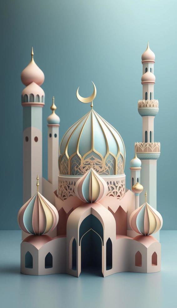 3d illustration av Fantastisk arkitektur design av muslim moské ramadan begrepp, illustration av Fantastisk arkitektur design av muslim moské ramadan begrepp, generera ai foto