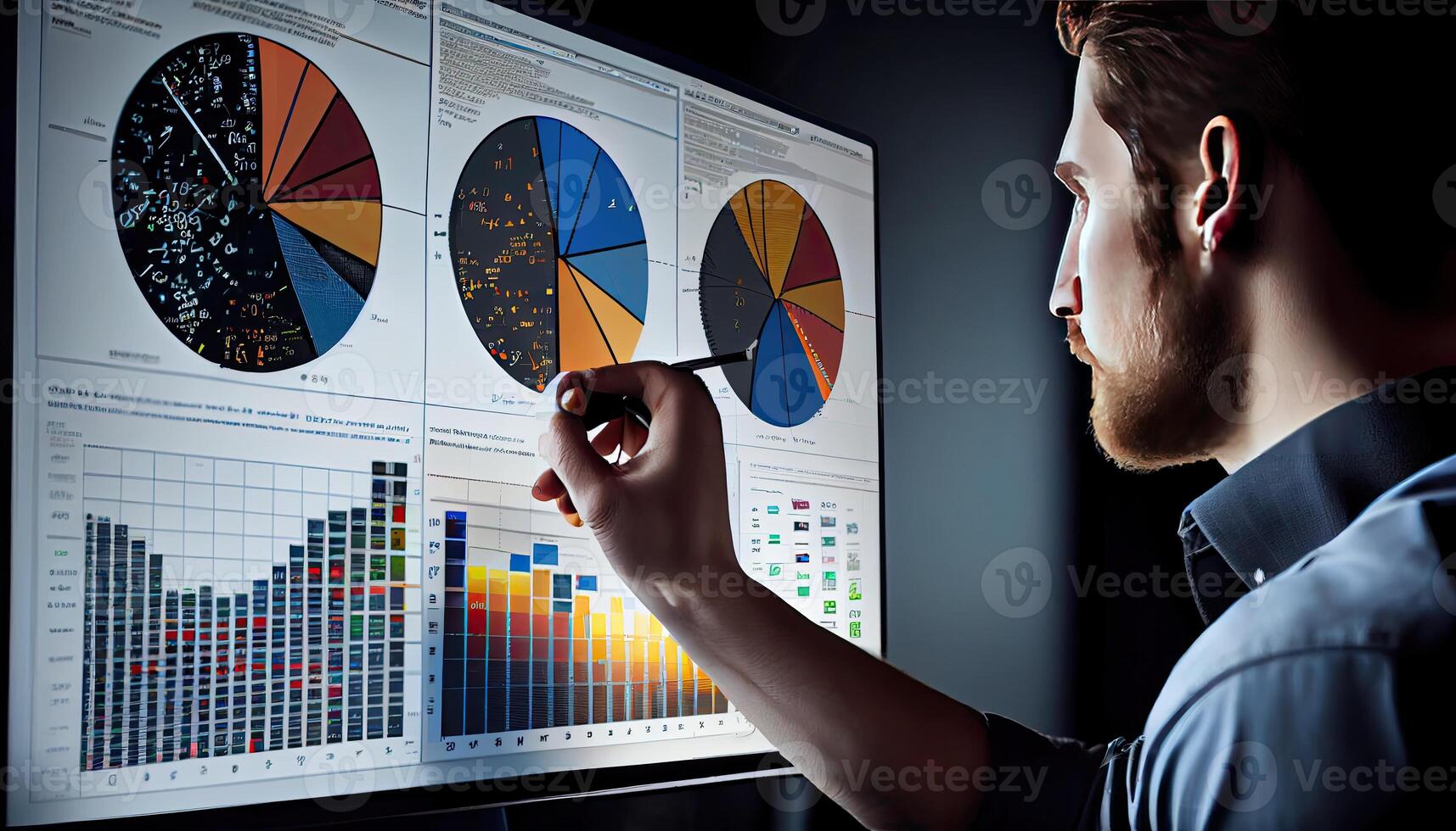 analytiker arbetssätt på företag analys instrumentbräda genererad ai foto