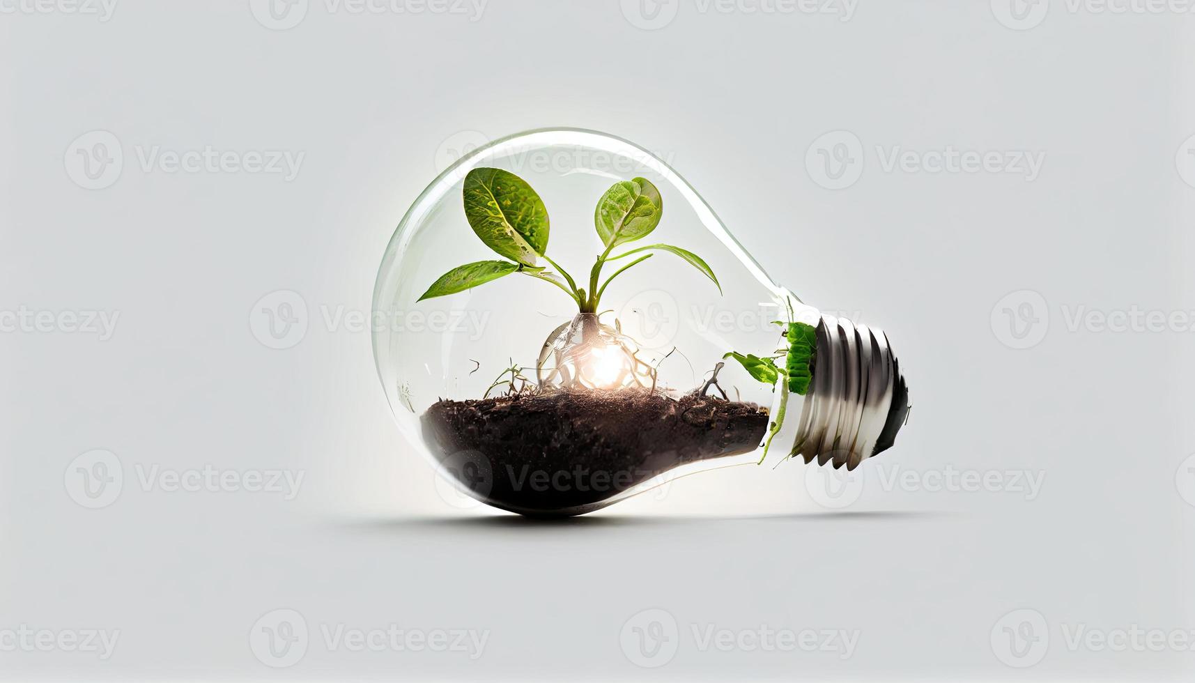 ljus Glödlampa med gro inuti isolerat i vit bakgrund små växt växande inuti en glödlampa foto