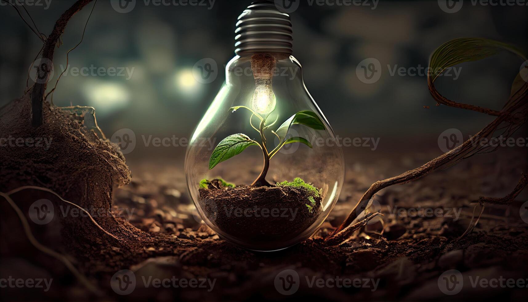 grön energi och en ljus framtida en ljus Glödlampa i jord genererad ai foto