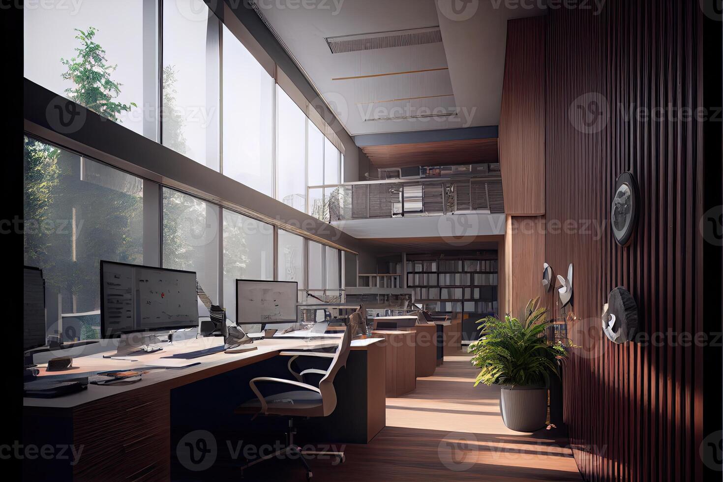 arkitektonisk visualisering av ett kontor genererad ai foto