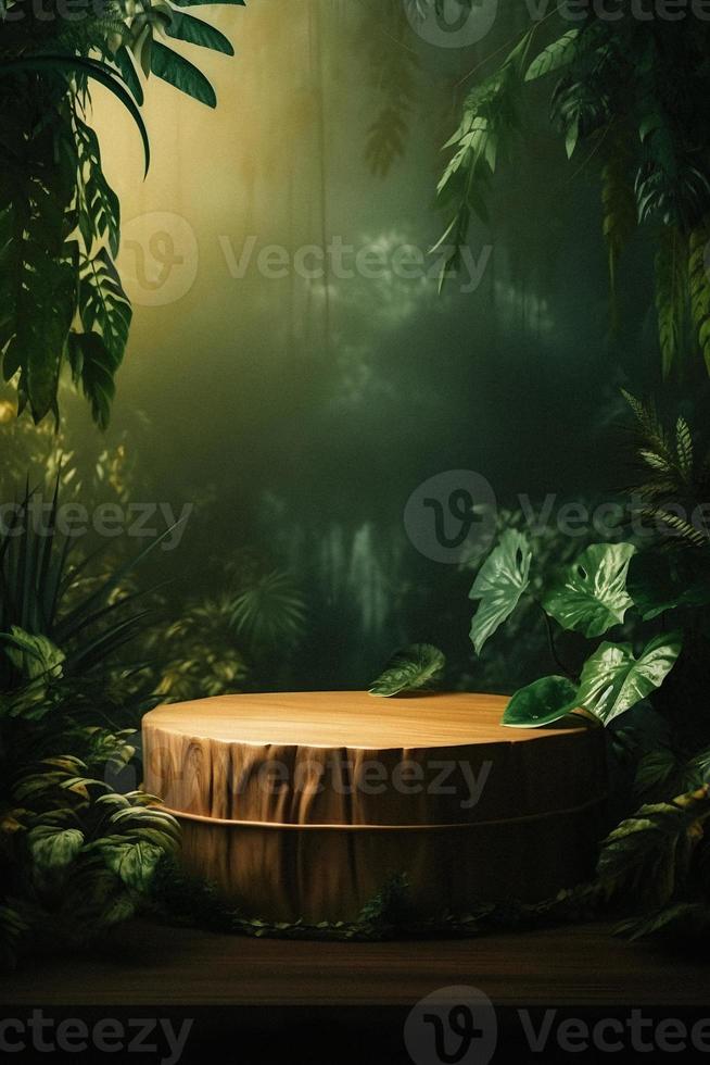 en fantastisk med djungeltema tömma Plats med natur bakgrund, perfekt för professionell produkt visa foto