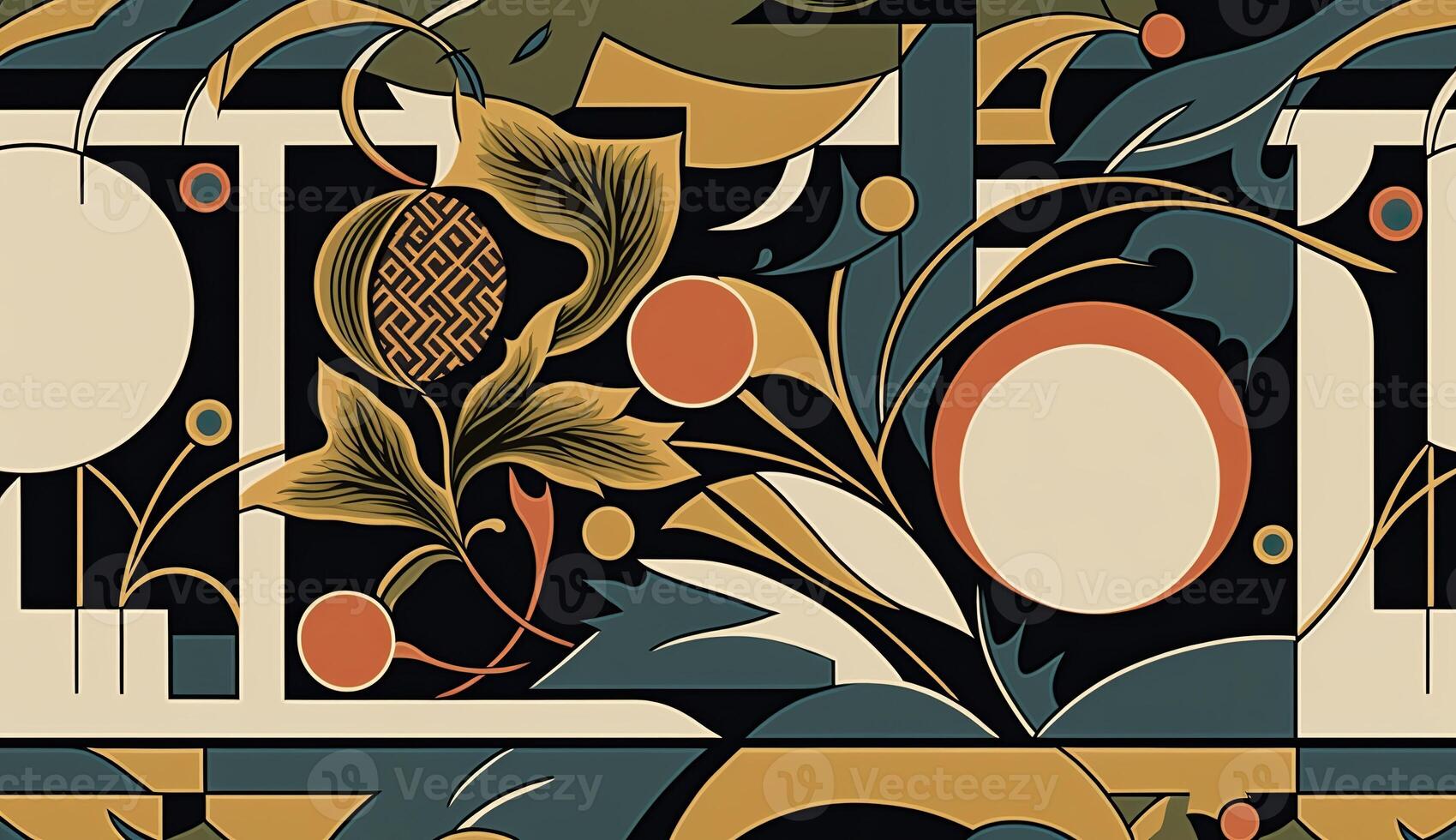 ai genererad. generativ ai. abstrakt affisch mönster. inspirerad förbi bauhus stil och william morris illustrationer. grafc konst. kan vara Begagnade för dekoration. foto