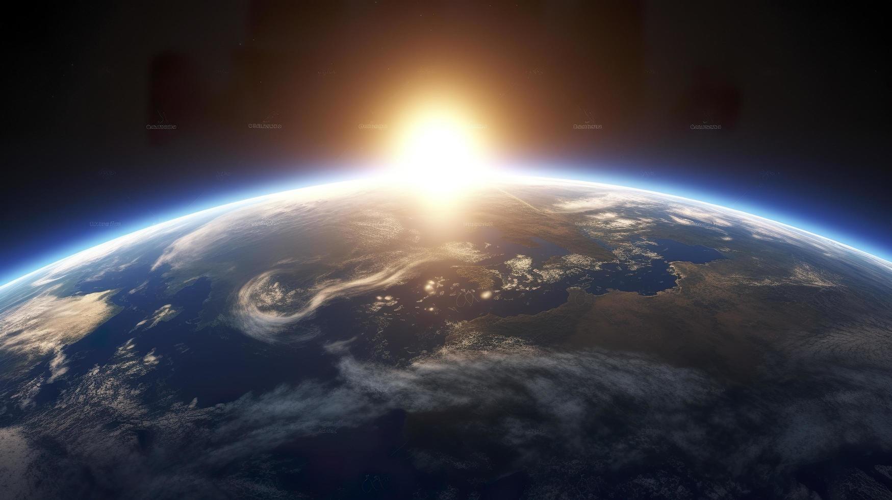 Foto 3d framställa soluppgång se från Plats på planet jorden, generat ai