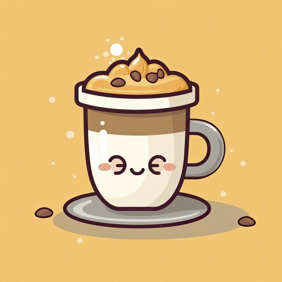 kaffe kärlek skum med bönor tecknad serie ikon illustration, generat ai foto