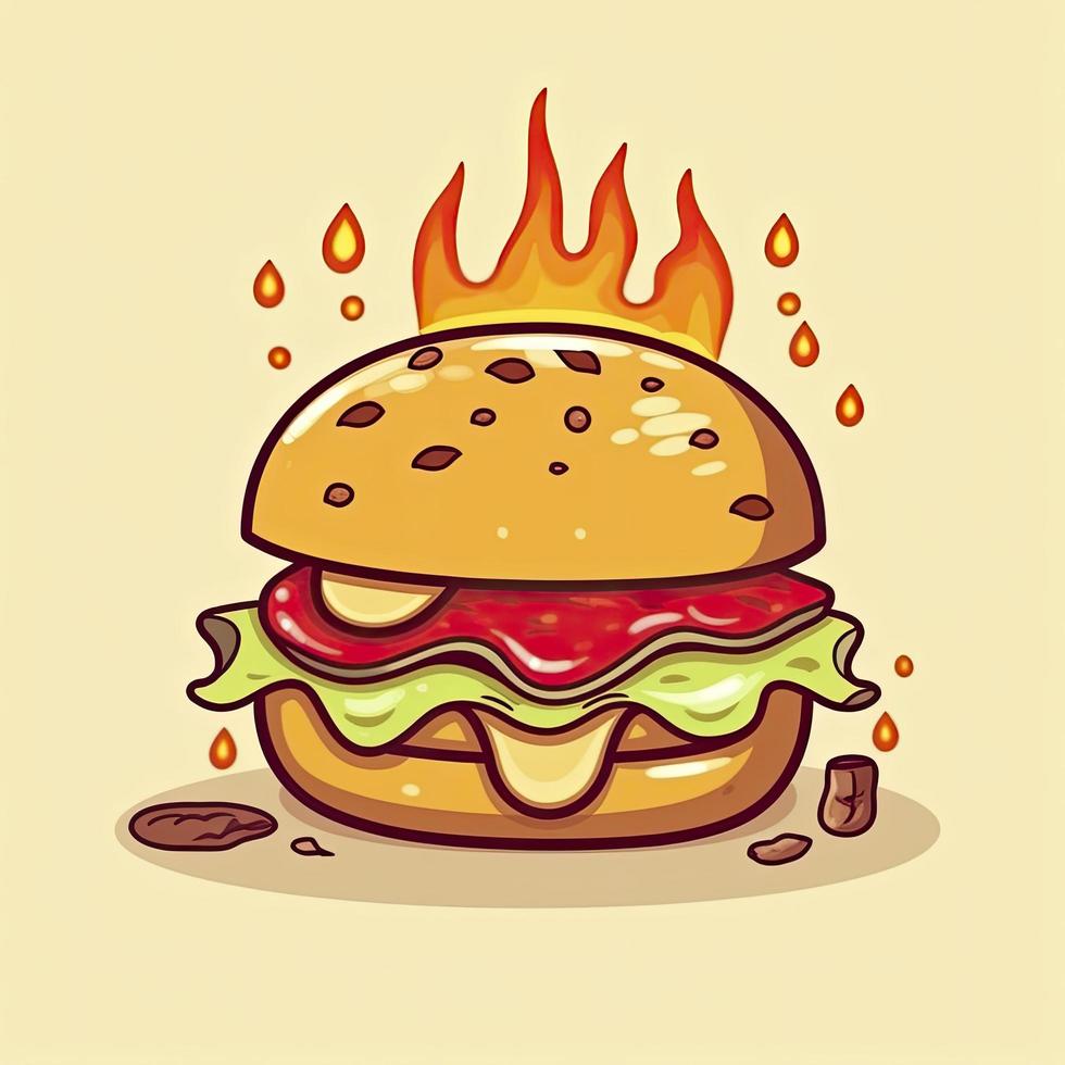 burger ost med brand tecknad serie vektor ikon illustration. mat objekt ikon begrepp isolerat, generat ai foto