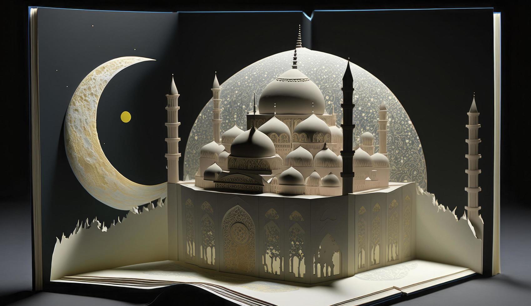 3d illustration av Fantastisk arkitektur design av muslim moské ramadan begrepp, illustration av Fantastisk arkitektur design av muslim moské ramadan begrepp, generera ai foto