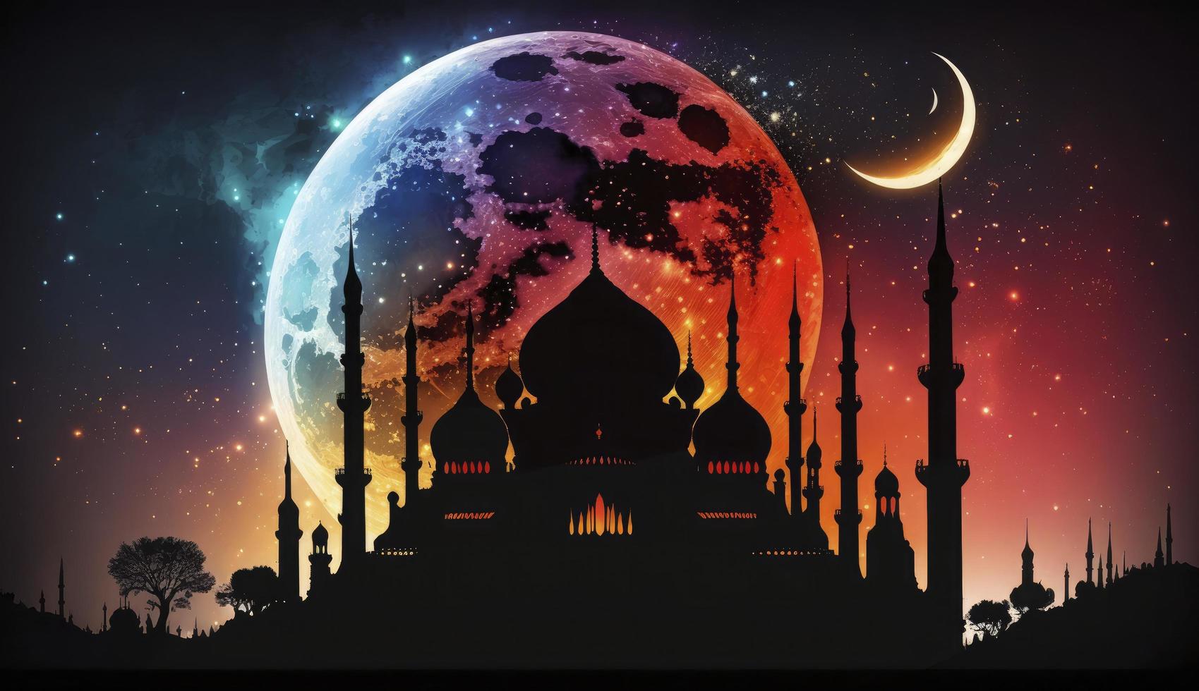 Fantastisk arkitektur design av muslim moské ramadan begrepp, illustration av Fantastisk arkitektur design av muslim moské ramadan begrepp, generera ai foto