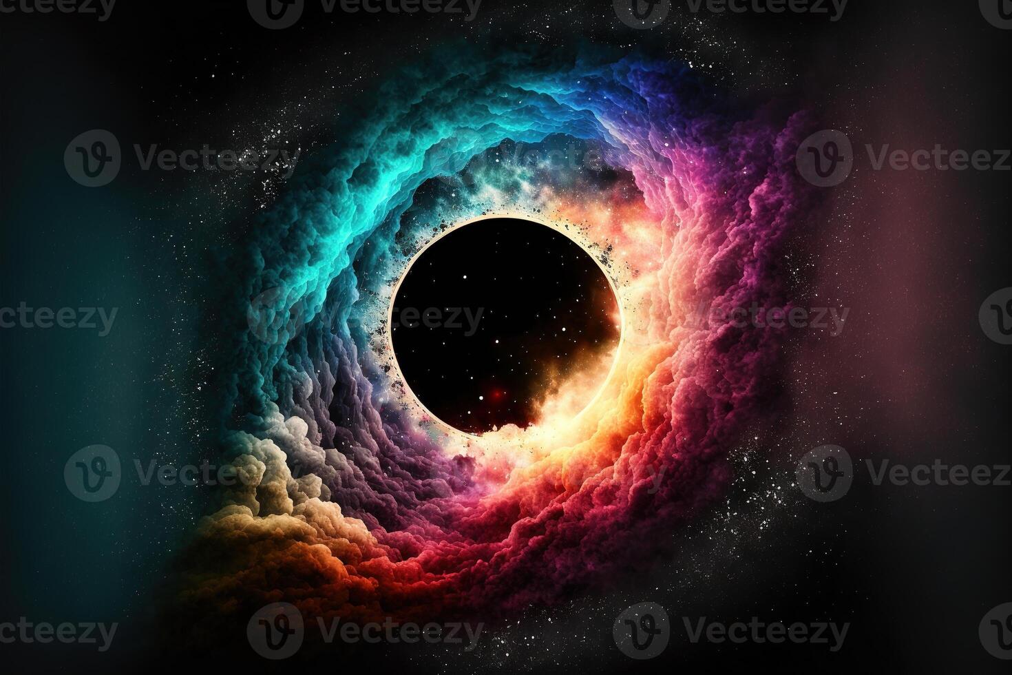 magisk fantasi svart hål portal förbi ai genererad foto