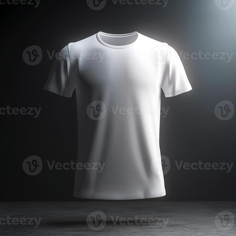 vit t-shirt attrapp isolerat på grå bakgrund. 3d tolkning ai genererad konstverk foto