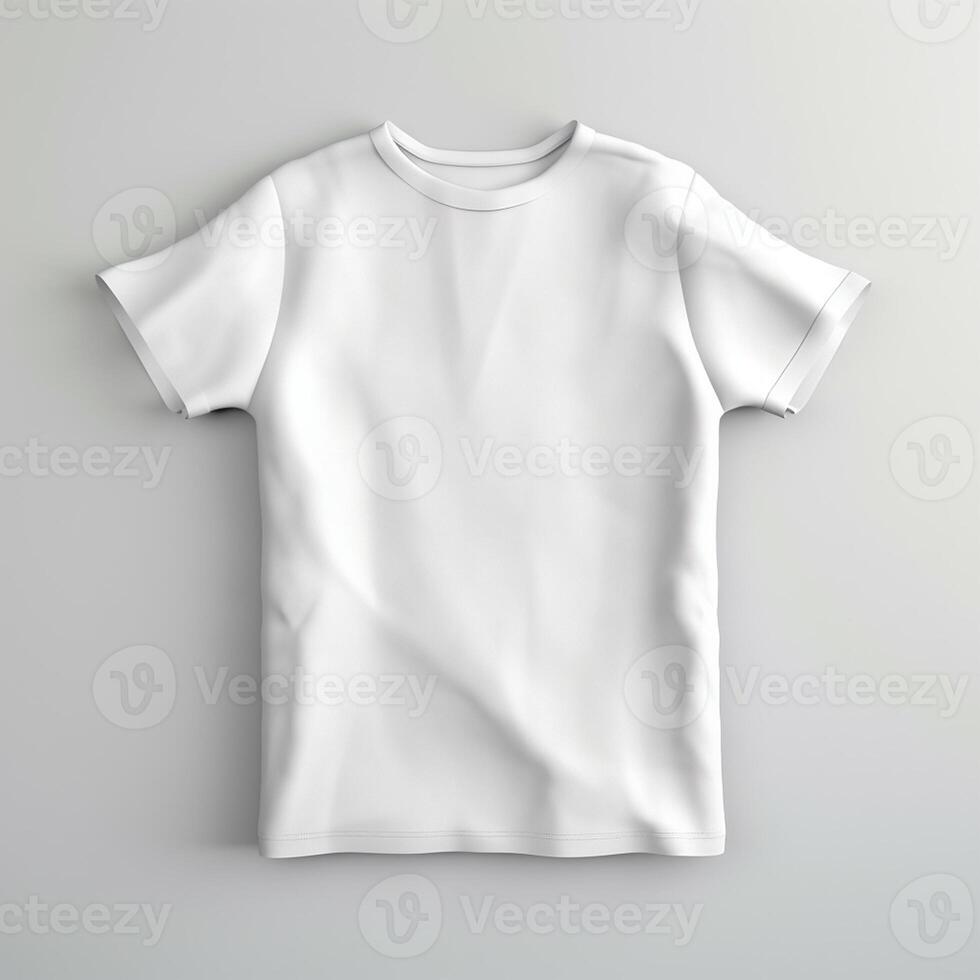 vit t-shirt attrapp isolerat på grå bakgrund. 3d tolkning ai genererad konstverk foto