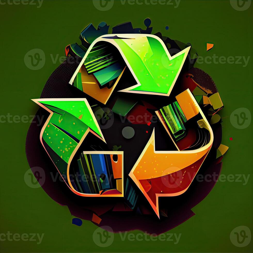 illustration av grön pilar återvinna eco symbol. cykel återvunnet ikon. återvunnet material symbol. eco begrepp med återvinning symbol. generativ ai. foto