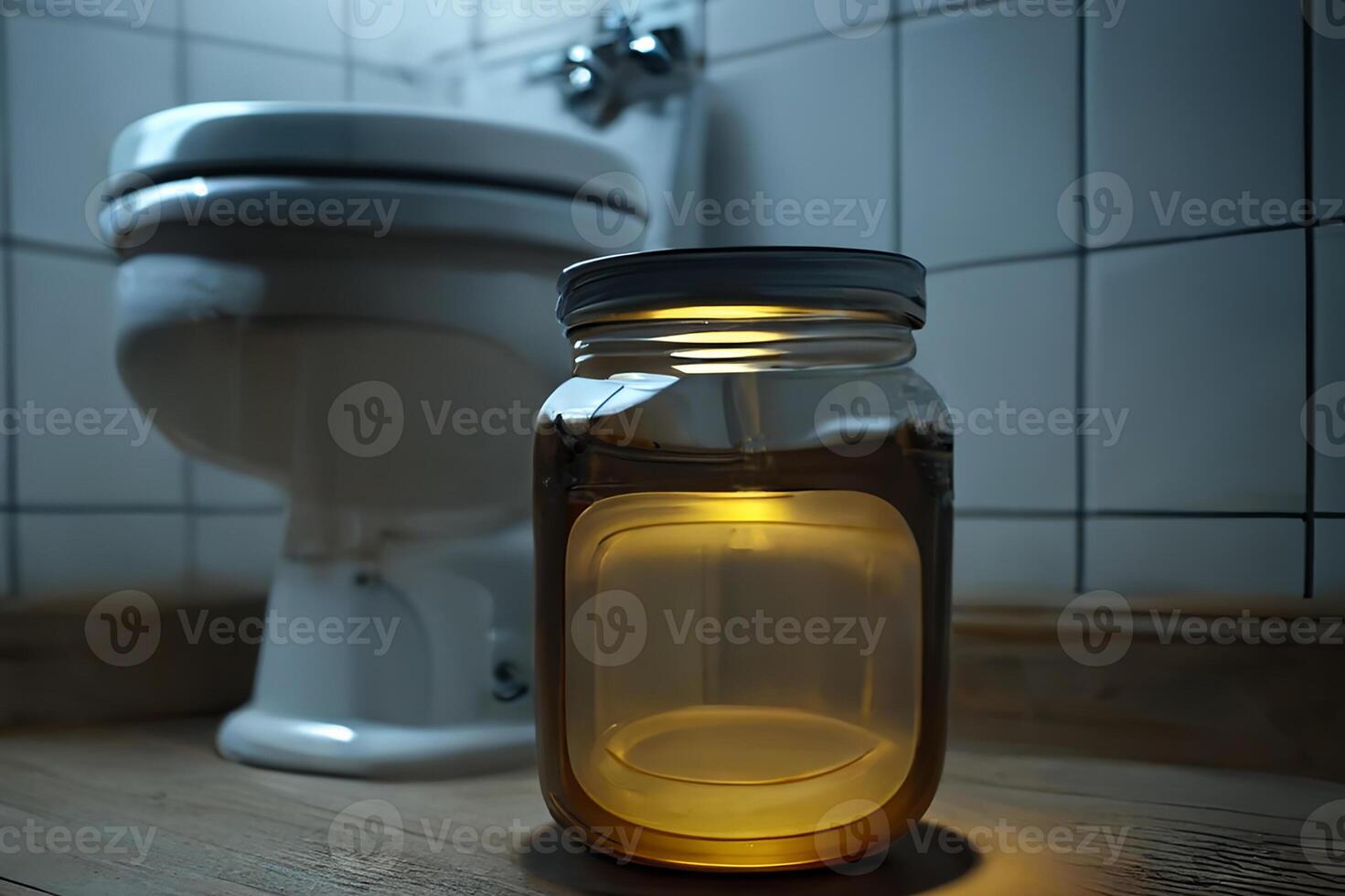 urin testa, en burk av urin står förbi de toalett i de toalett. generativ ai foto