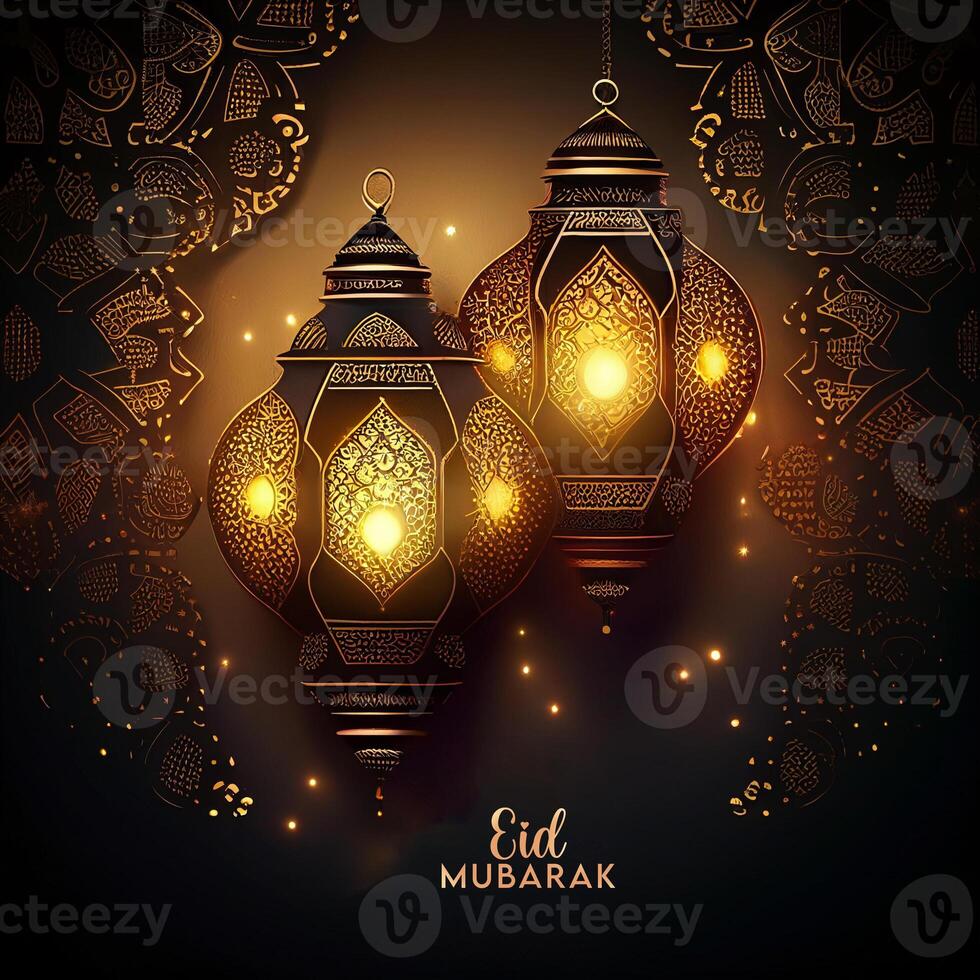 ai generativ skön eid mubarak arabicum islamic bakgrund och baner design. foto