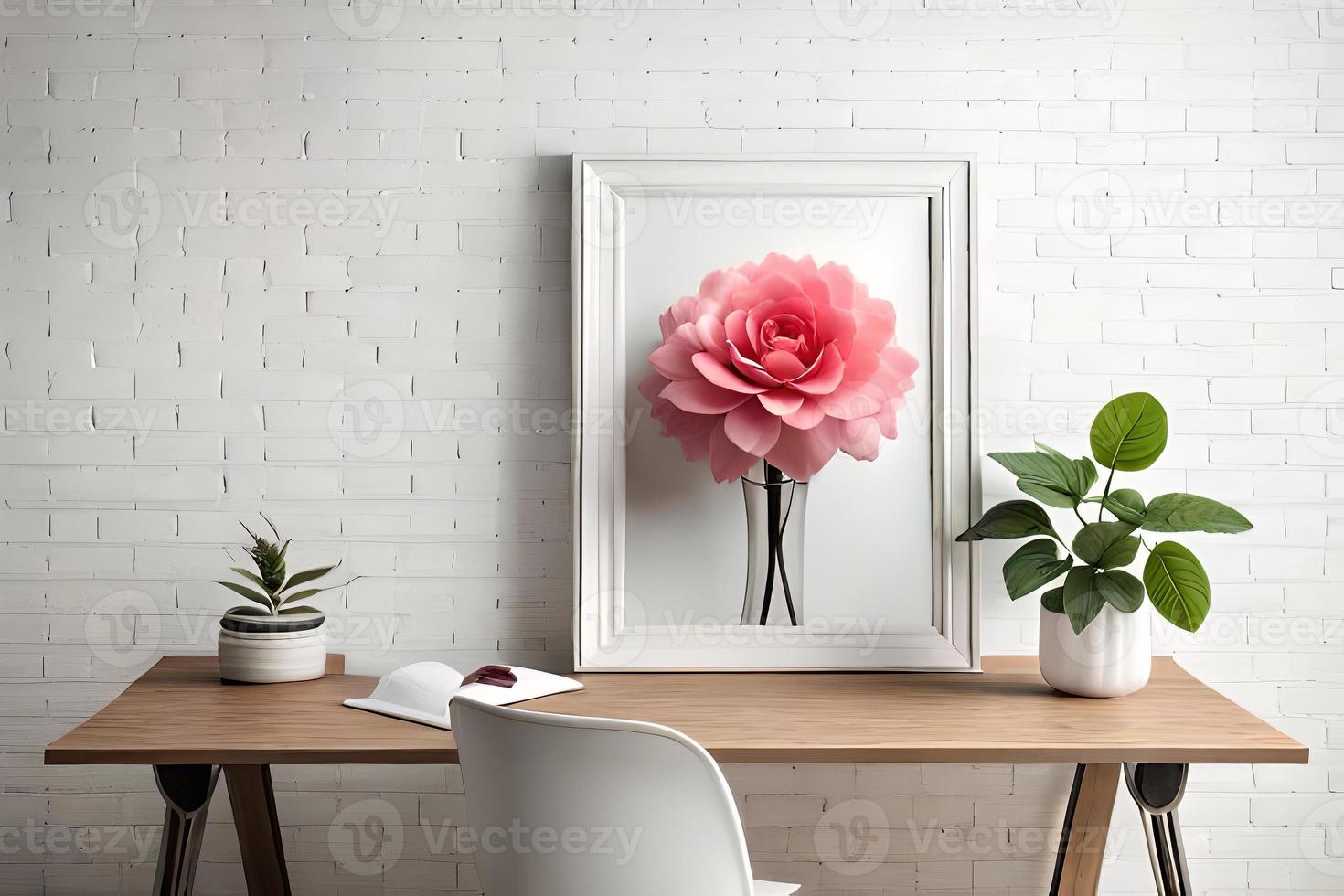 minimal vit bild ram duk visa med blomma i vas foto
