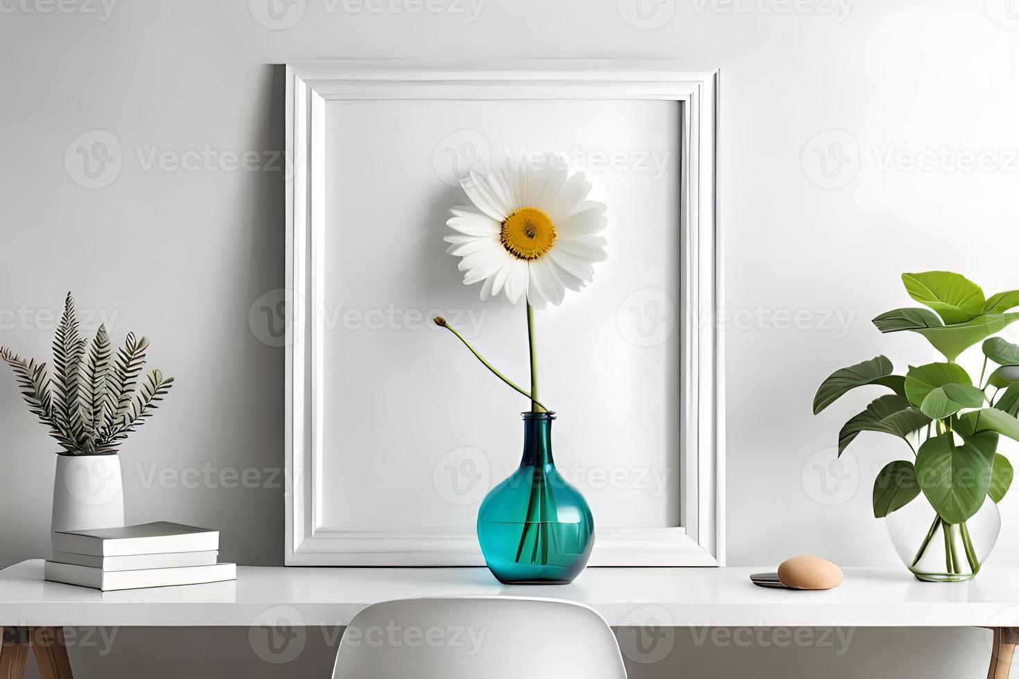 minimal vit bild ram duk visa med blomma i vas foto