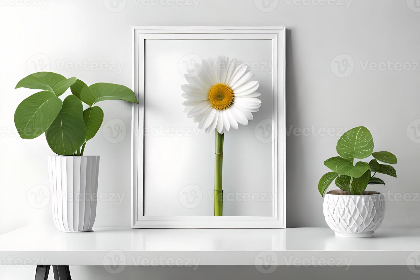 minimal vit bild ram duk visa med blomma i vas foto