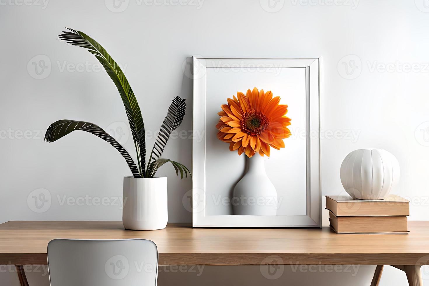 minimal vit bild ram duk visa med blomma i vas foto