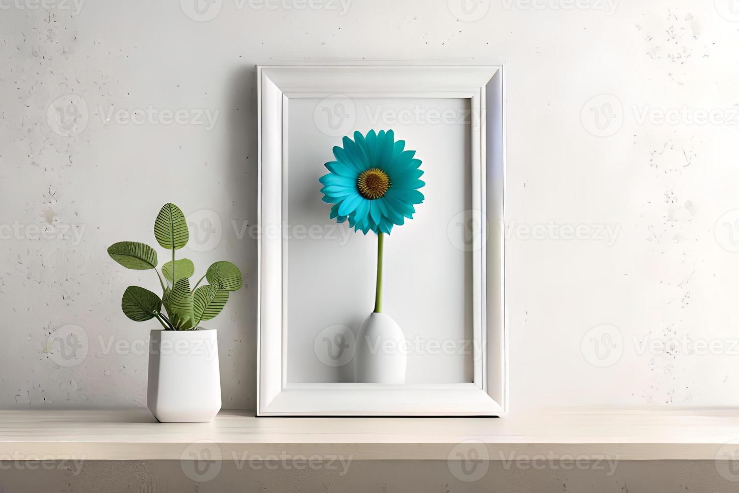 minimal vit bild ram duk visa med blomma i vas foto