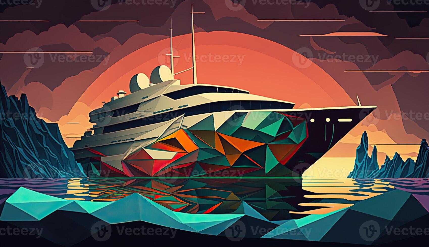 ai genererad. ai generativ. låg polu geometrisk stil fartyg stor Yacht. kan vara Begagnade för grafisk design eller Hem dekoration. grafisk konst foto