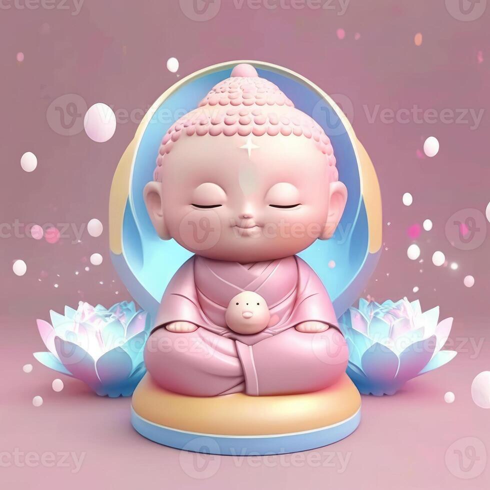 bebis buddha med härlig starry himmel ljus rosa och lotus generativ ai foto