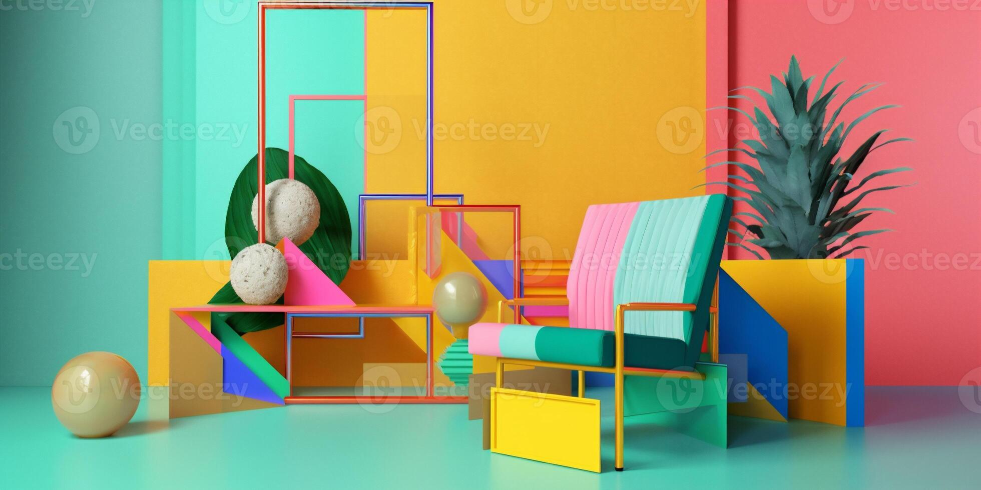 ai genererad färgrik samtida rum med modern möbel foto