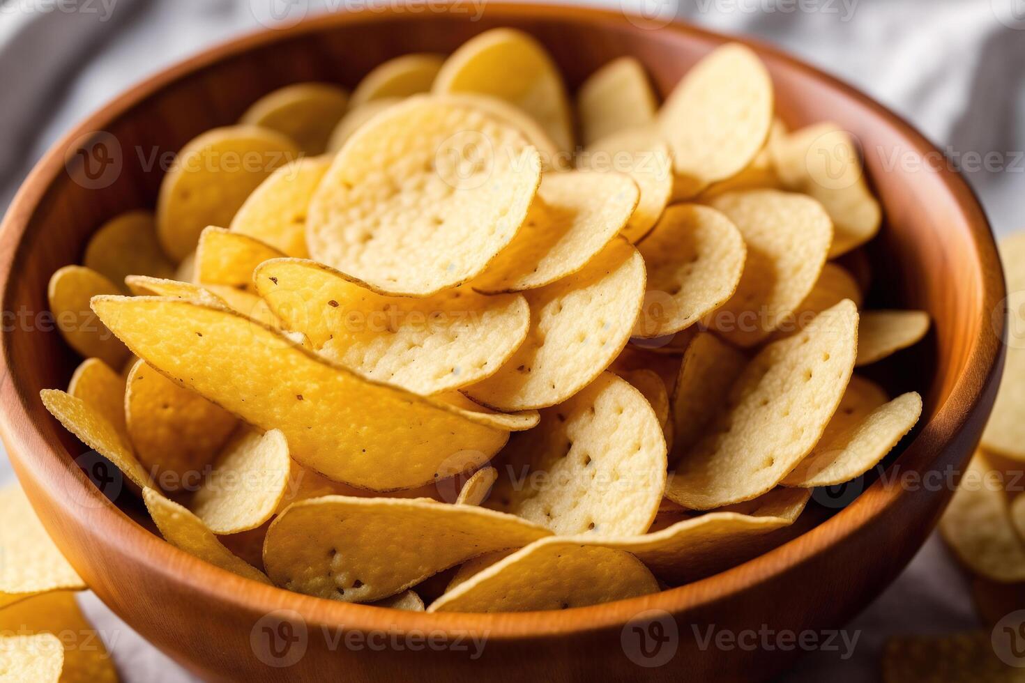 potatis pommes frites i en skål på en trä- bakgrund. generativ ai foto