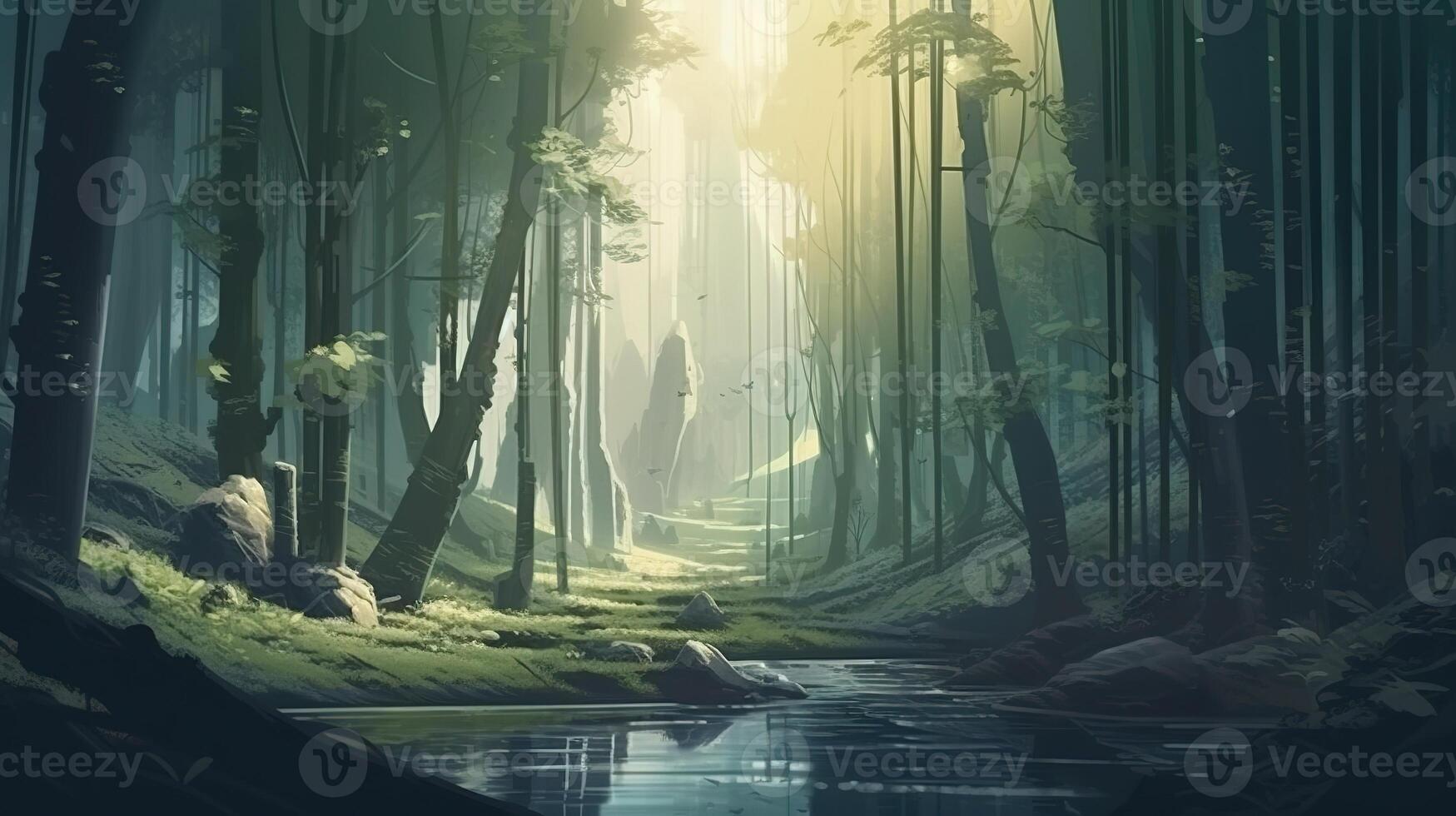 bambu skog fantasi bakgrund begrepp konst realistisk illustration bakgrund med generativ ai foto