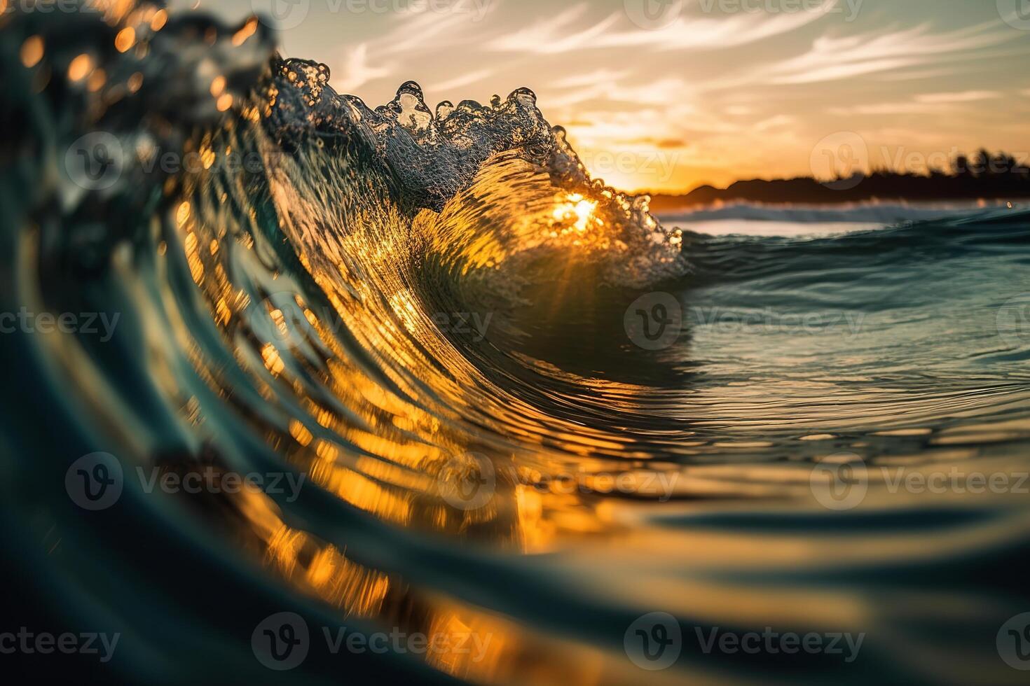 Vinka vatten på solnedgång skott illustration bakgrund med generativ ai foto