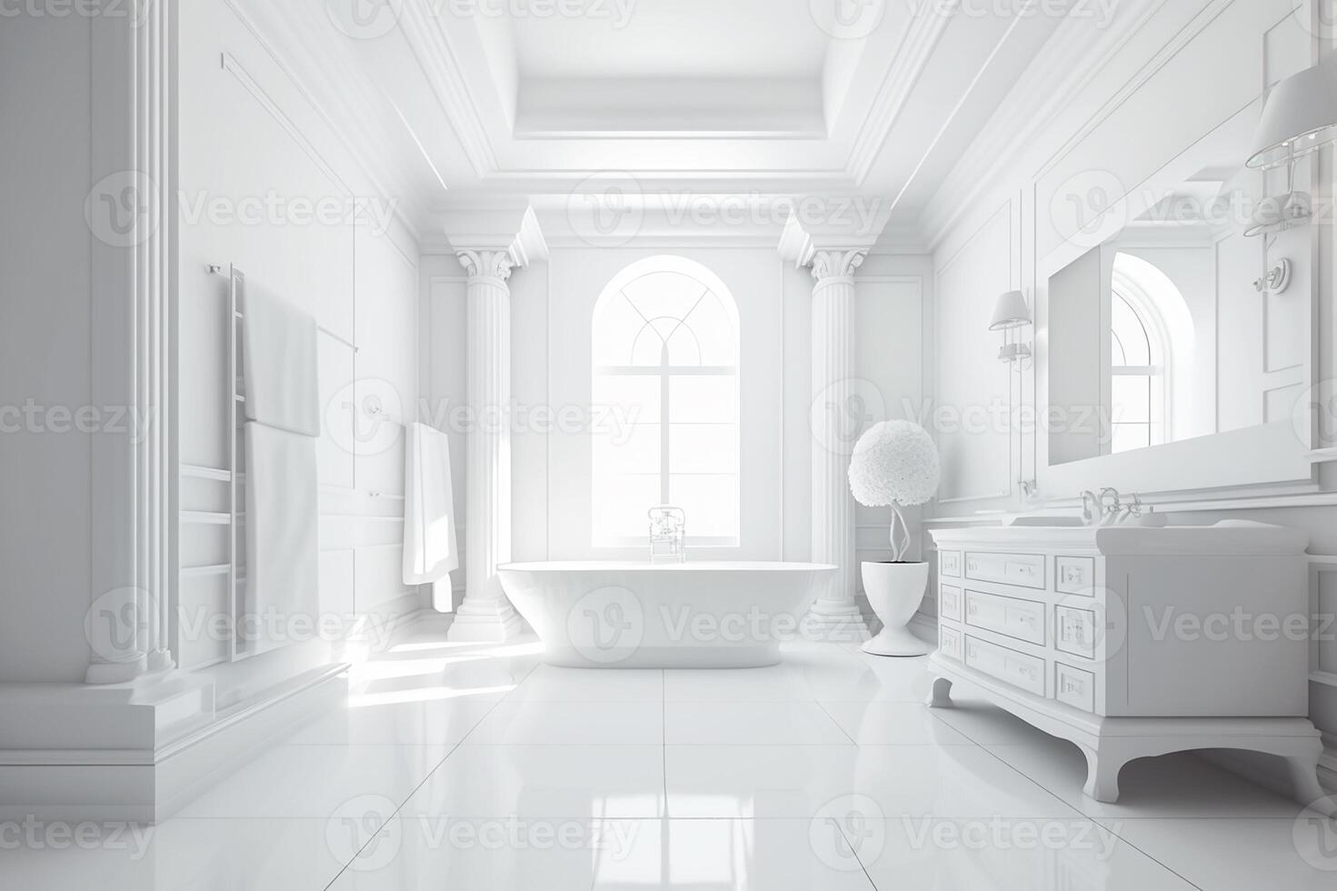 lyx badrum interiör i vit toner. minimalism. generativ ai foto