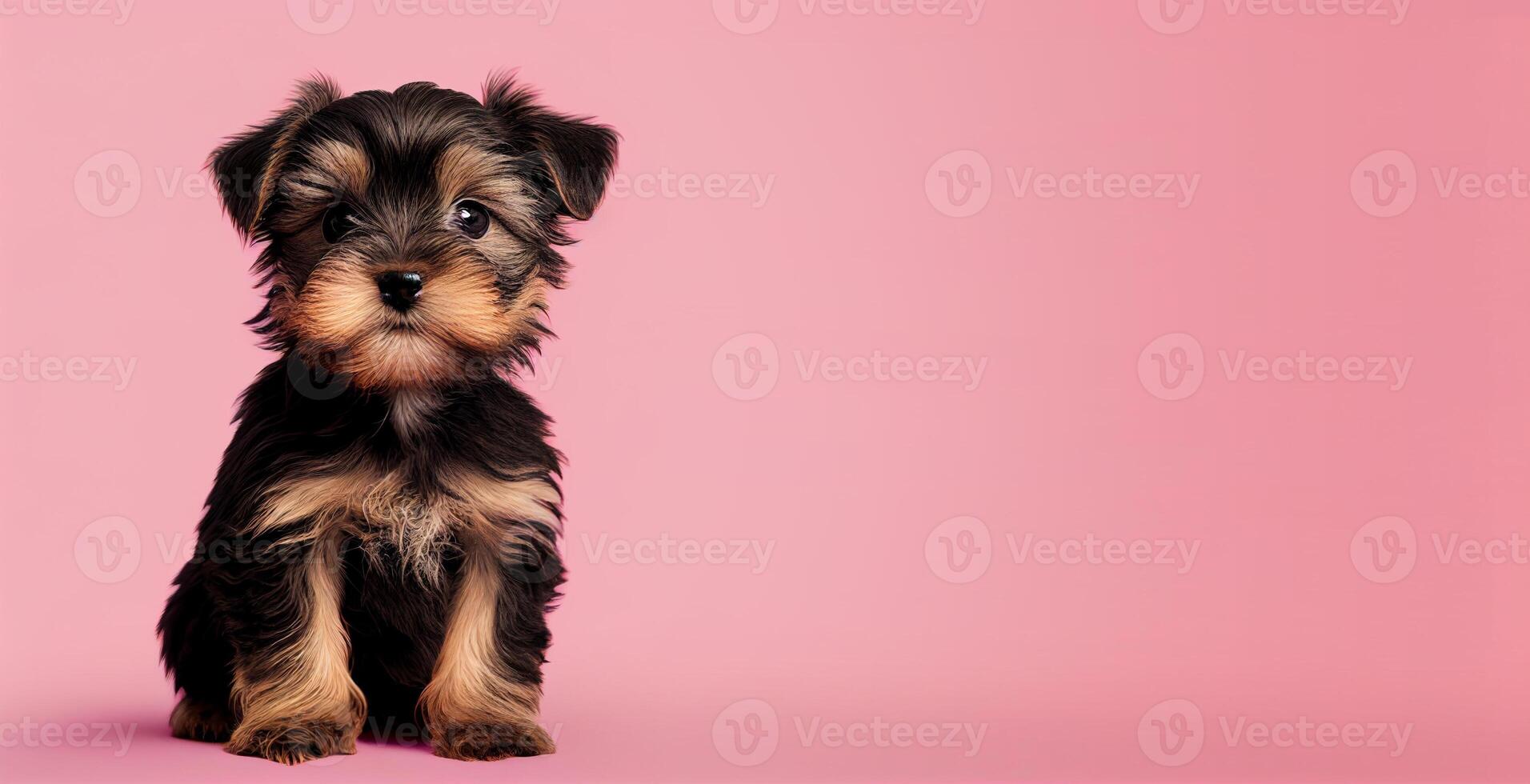 ai genererad yorkshire terrier valp hund på rosa bakgrund foto
