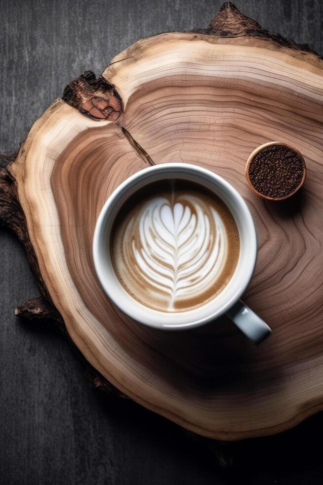 kopp av kaffe. rustik bakgrund. illustration ai generativ foto