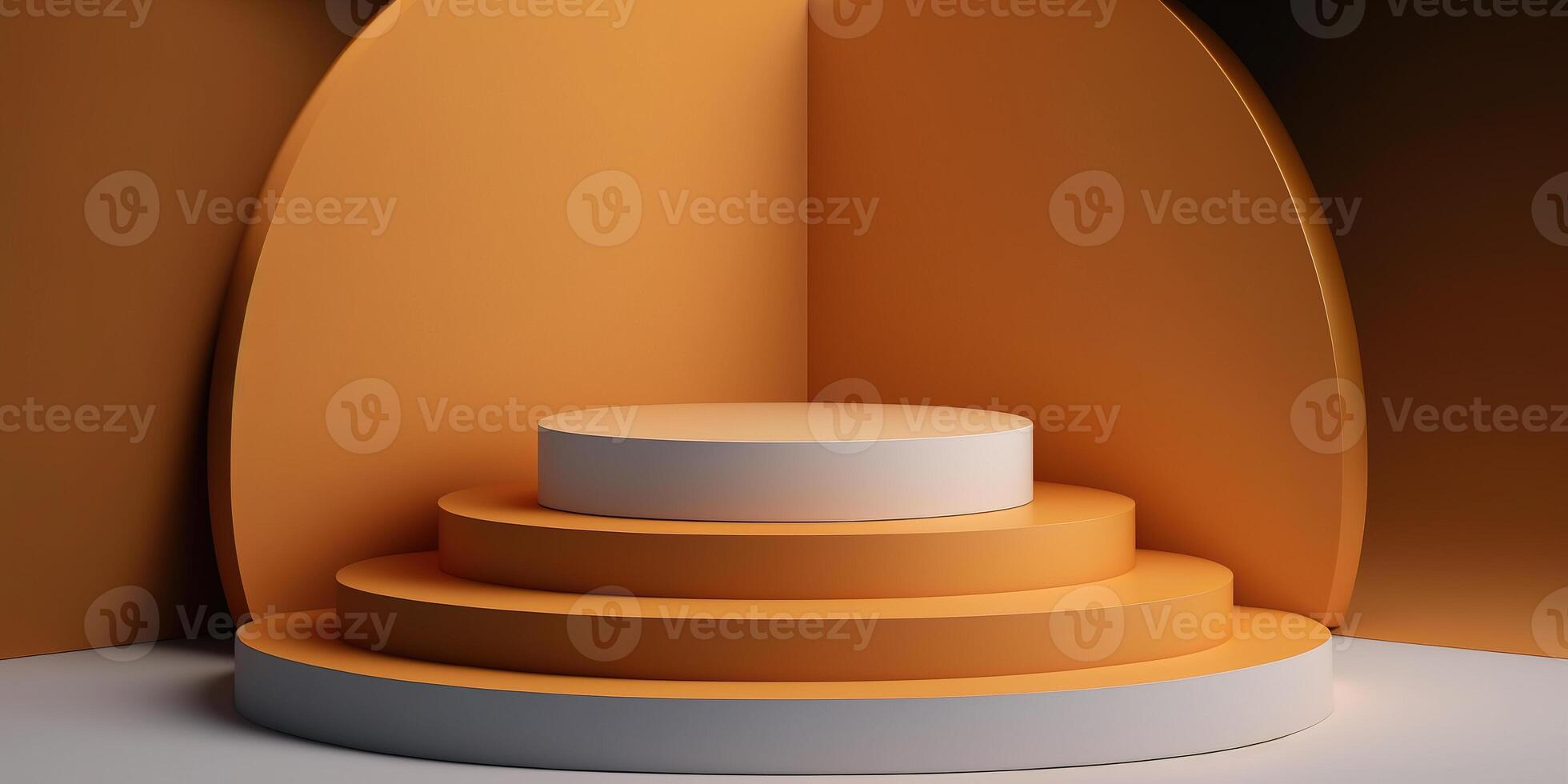 realistisk 3d orange tema podium för produkt visa. ai genererad foto