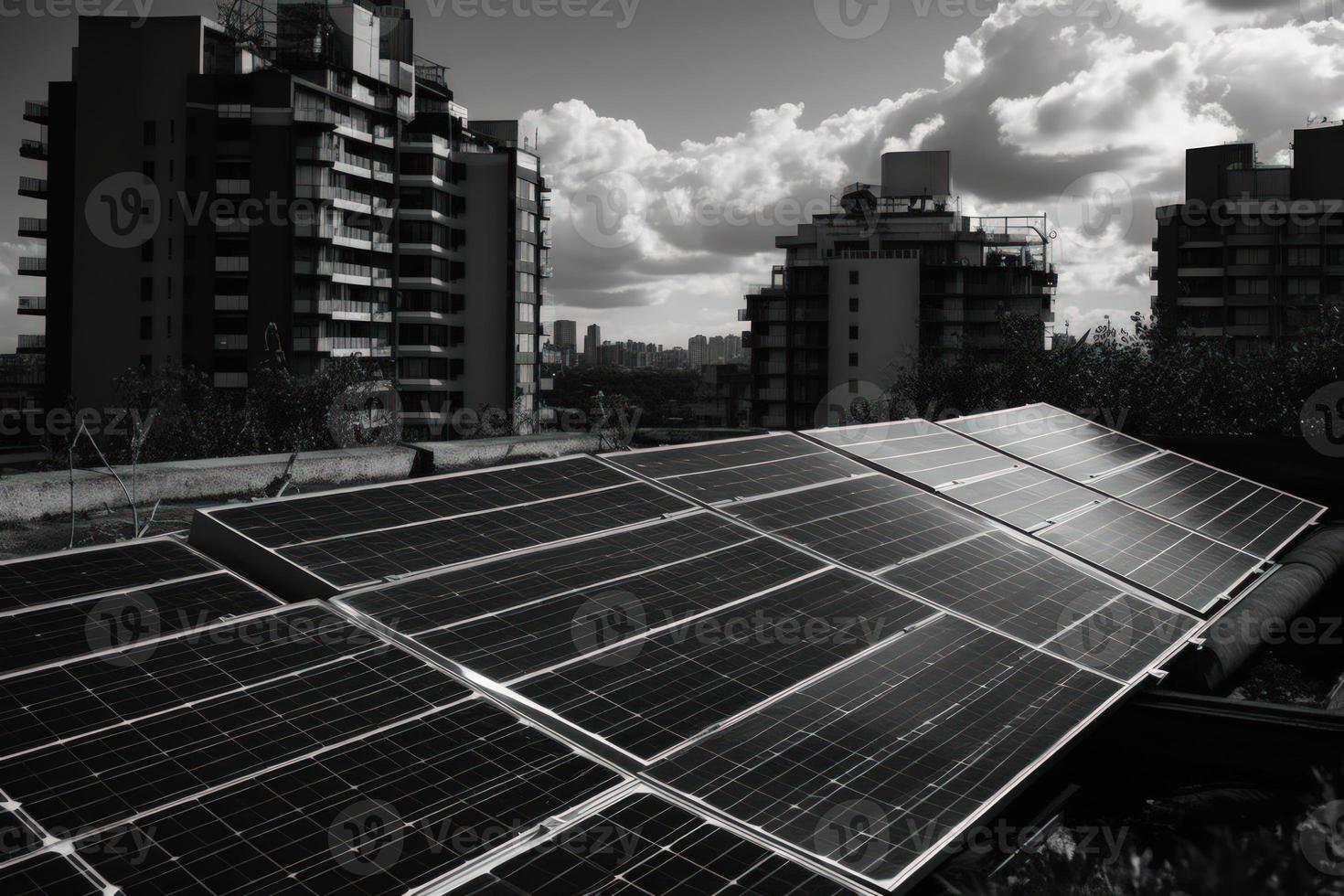 fotorealistisk sol- paneler installerad på de tak av en modern hus, betona de använda sig av av alternativ energi för en hållbar framtida. foto