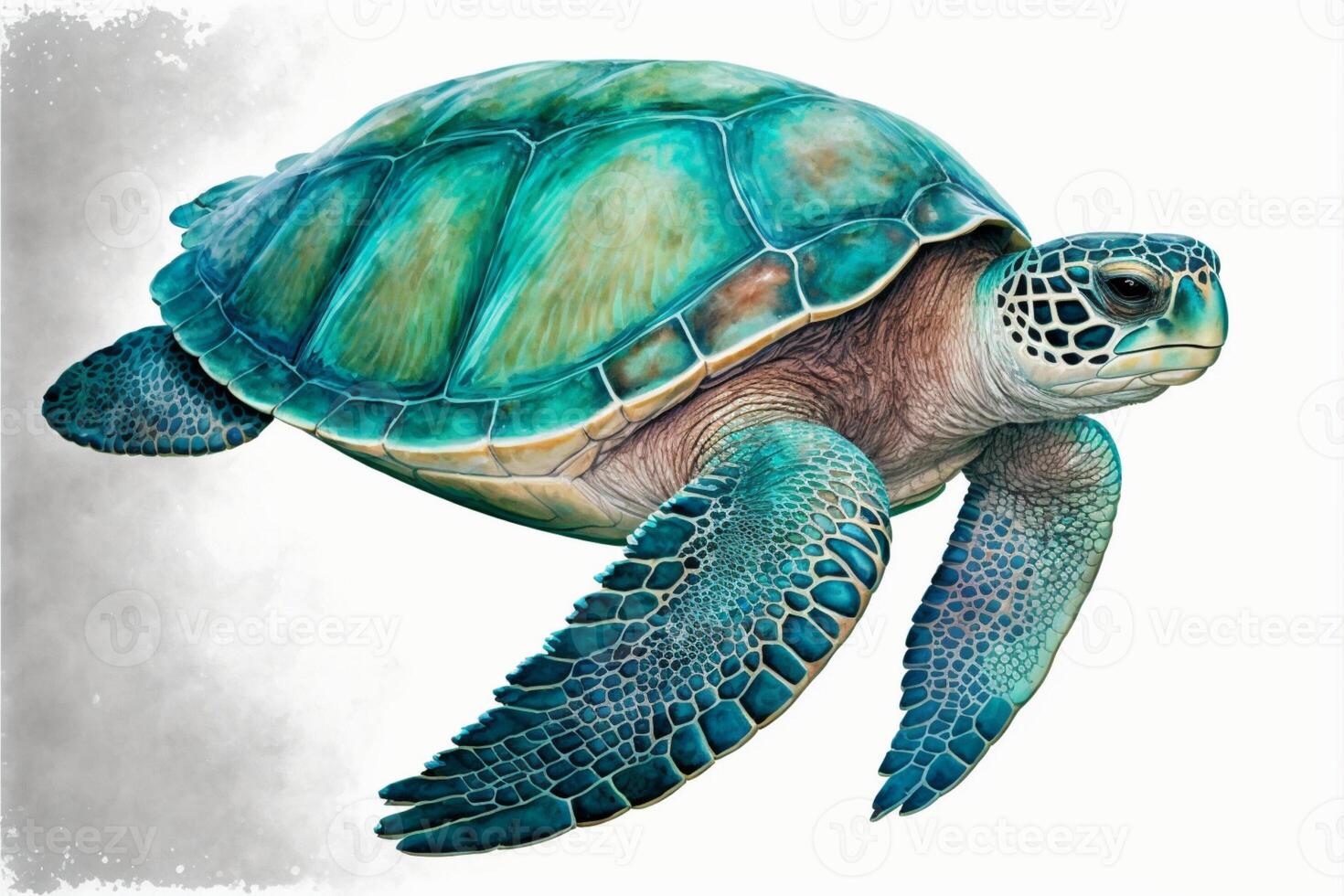 hav grön sköldpadda isolerat på vit bakgrund. generativ ai foto